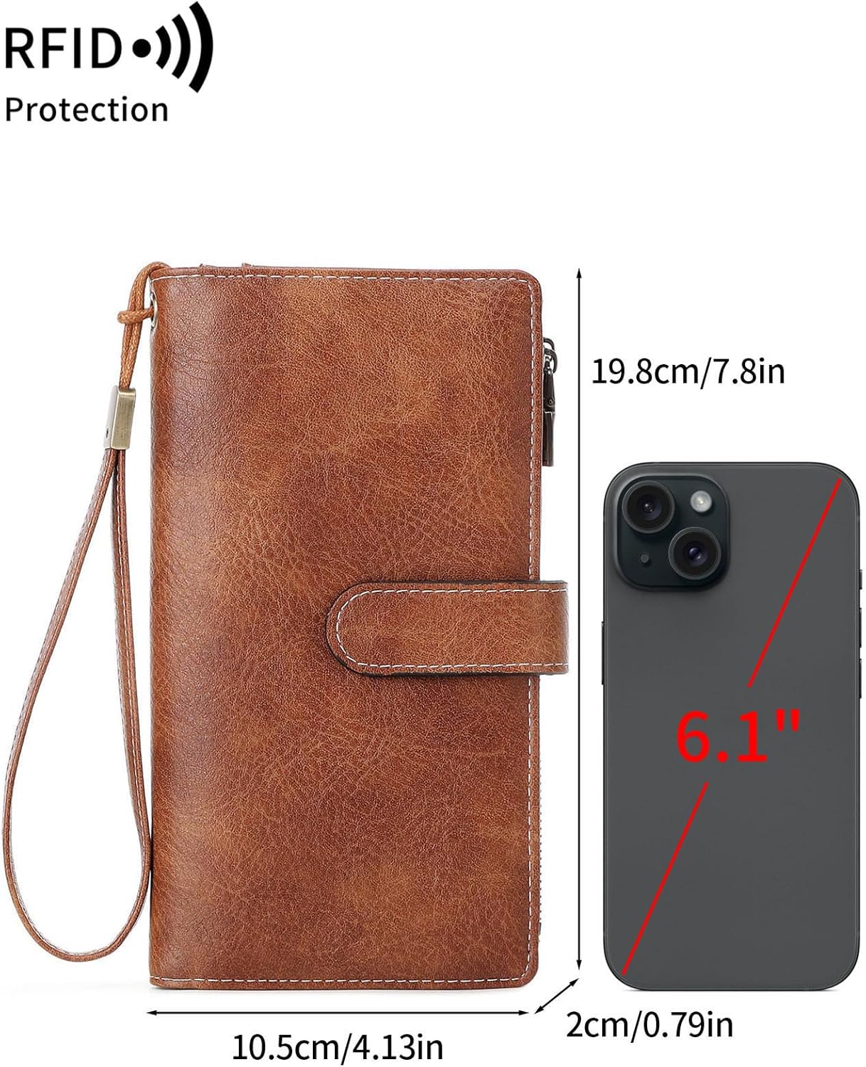 RFID Blocking PU Leather Wallet for Women - Slim Bifold with 16 Card Slots & Zipper Pocket, Compact Designer Purse with Smooth Double Zipper Design