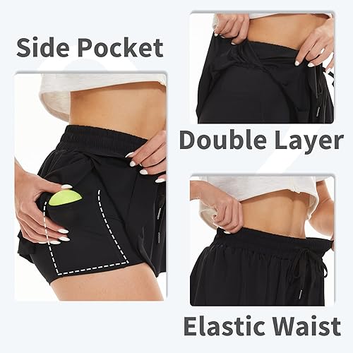 Miniatura 4 de Pantalones cortos de mariposa fluidos con bolsillo, cintura alta para mujer, para correr, atlético, elastano, gimnasio, entrenamiento, falda de tenis