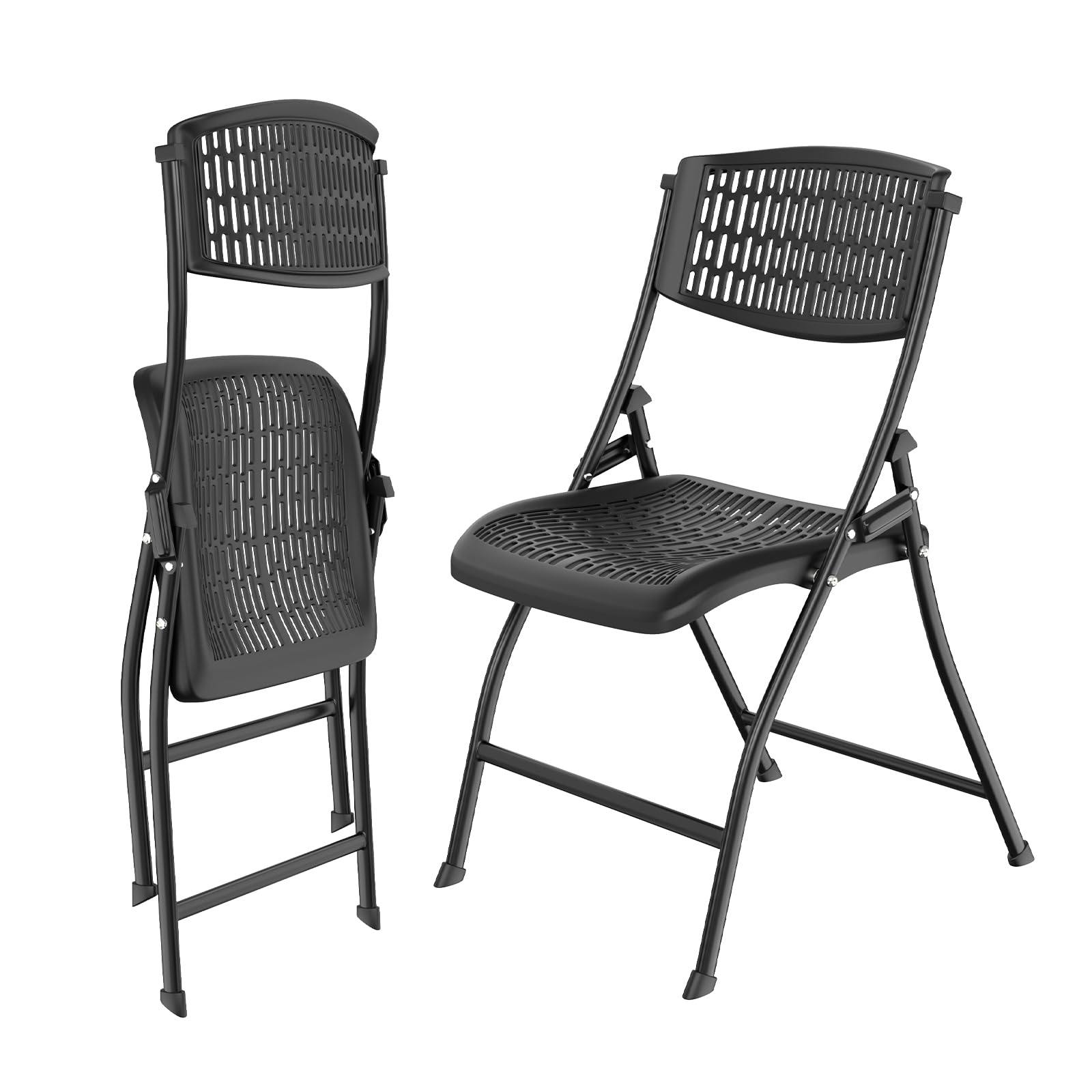 Set de 2 Sillas Plegables con Respaldo, sillas Plegables de Malla de plástico, para casa, Oficina, Interior, Eventos al Aire Libre, Negro