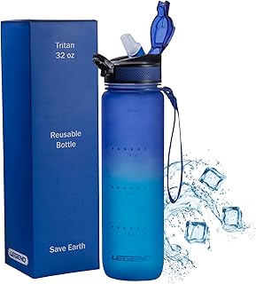 Plastic Water Bottle with Time Tracker - BPA-Free Water Bottle with Measurements, Leak Proof Water Bottle Tracker for Gym Workout & Office, Motivational Water Bottle with Time Marker 32 oz