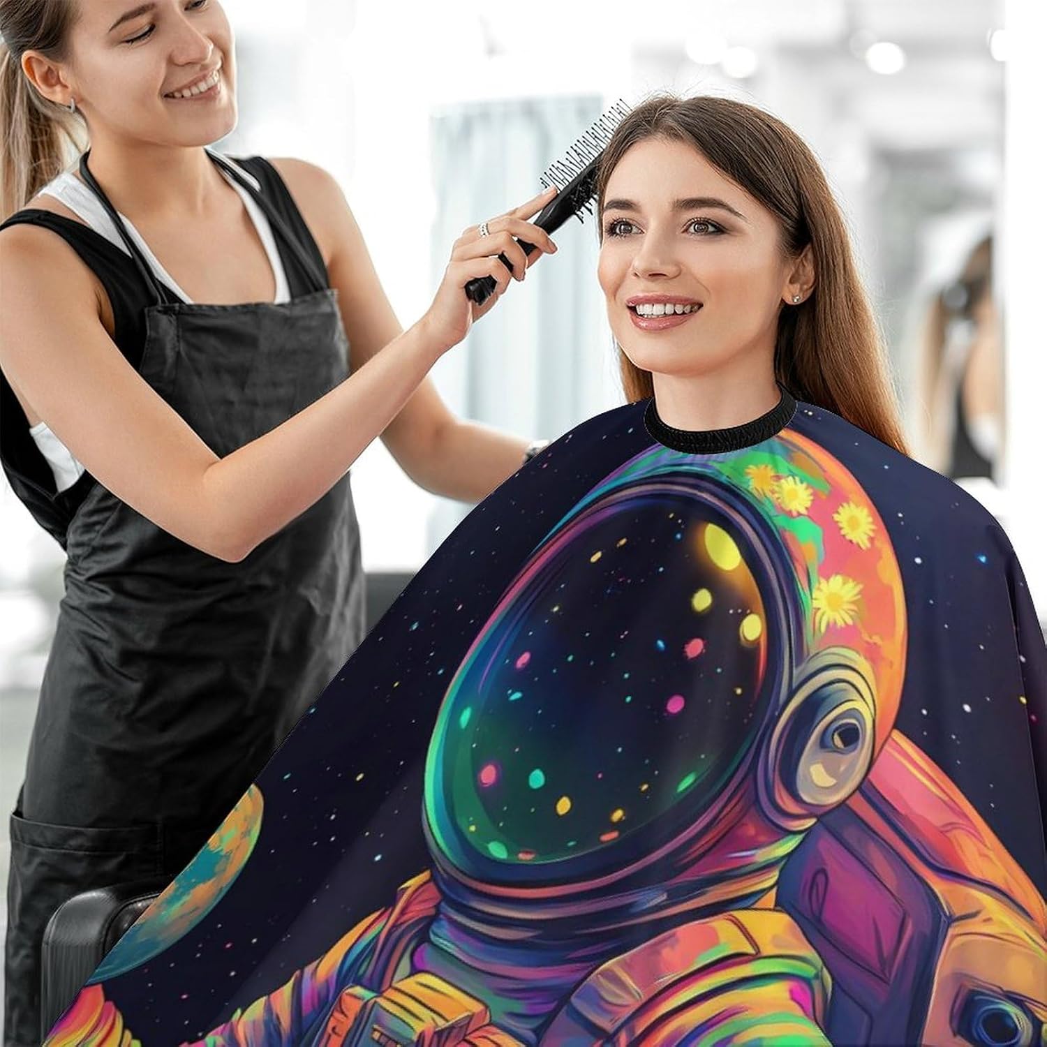 Colorful Astronaut Planet Barber Cape Professional Hair Cutting Apron Hairdresser Cape for Men Women