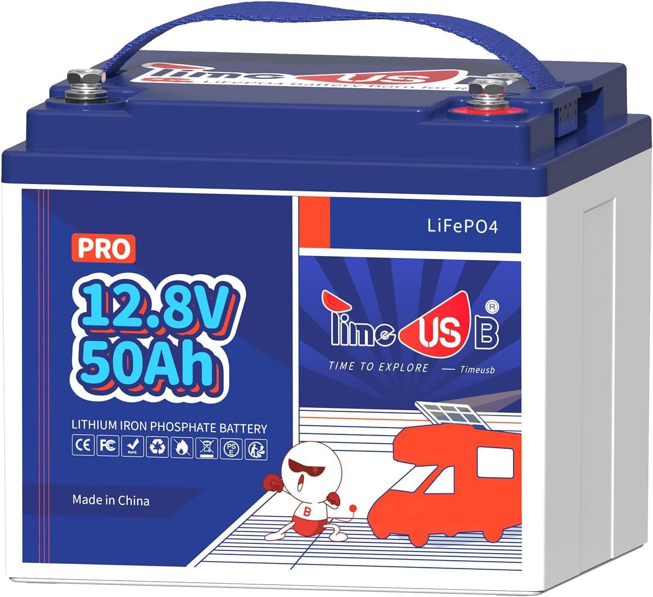 Timeusb Batteria Litio 12V 50Ah LiFePO4,640Wh per Camper e Pannelli Solari | 50A BMS con 15.000 Cicli Profondi,Batteria Ricaricabile Perfetta per RV,Off-Grid,Sistema Solare,Barca,Trolling Motor