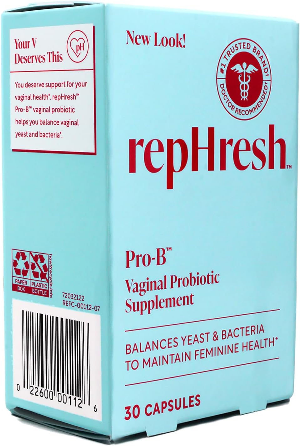 RepHresh Pro-B Vaginal Probiotic Supplement, Clinically Shown to Balance Yeast and Bacteria, 30 Capsules (Pack of 7)