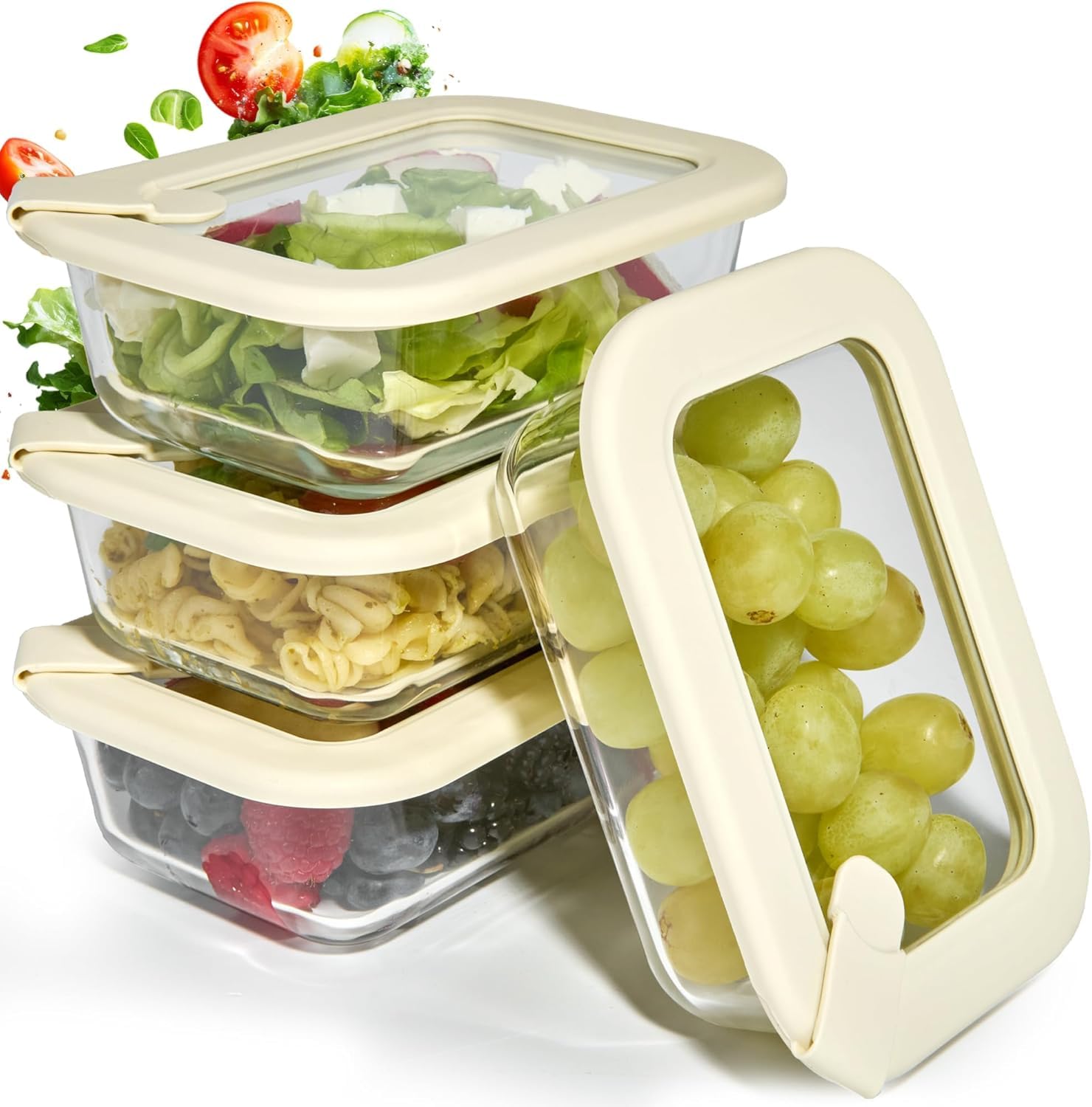 Dalena Home Rectangular Borosilicate Glass Container with Lid Set 4 x 370 Millilitres – Glass Lunch Box, Food Container, Fridge Storage, Kitchen Organizer