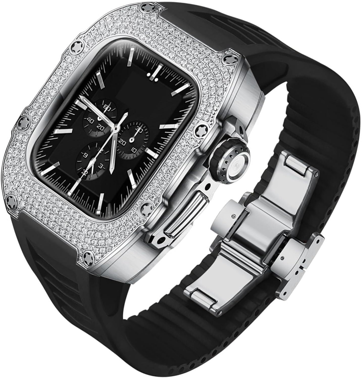 Boîtier diamant Apple Watch et bracelet caoutchouc EZZON de luxe - 6
