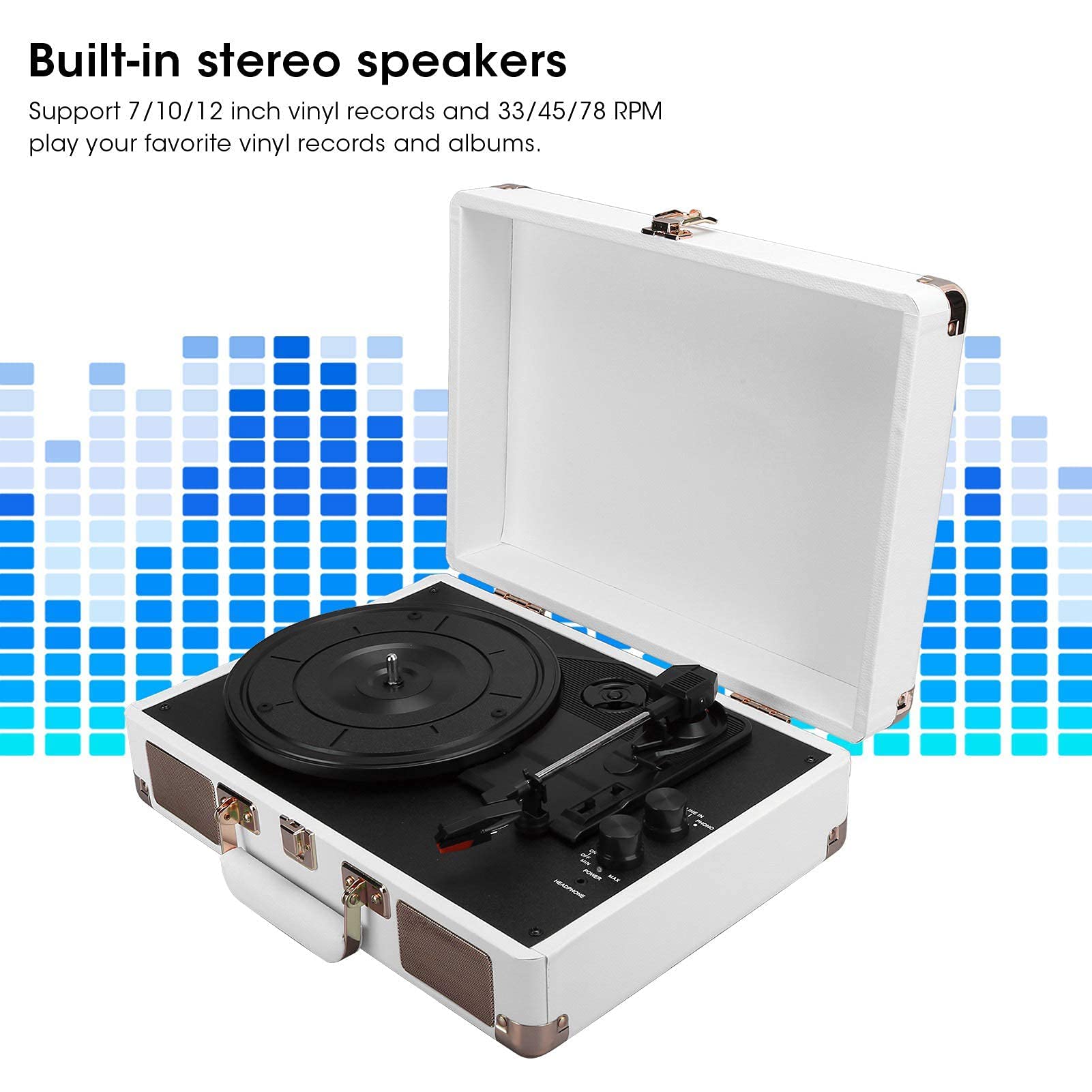 Giradischi in Vinile, Giradischi Portatile Vintage con Bluetooth, 33/45/78 Giri/min, 100/u2011, Supporto per Dischi in Vinile da 7/10/12 Pollici