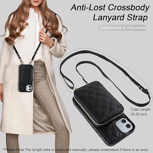 Miniatura 6 de Bocasal Funda tipo cartera cruzada para iPhone 12 Mini, bloqueo RFID, de piel sintética, con cremallera, funda tipo cartera con función atril y