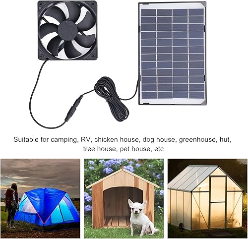 Miniatura 5 de Flbirret Mini ventilador de panel solar portátil para acampar casa de mascotas, ventilador de escape de 6 W 12 V con panel de polisilicio, elimina