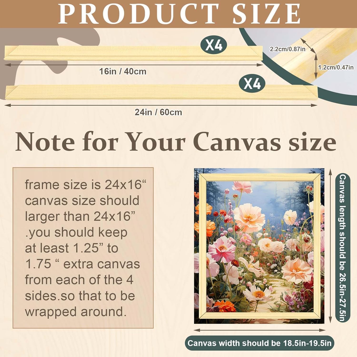 doublefill 2 pack 16x24 inch diy canvas stretcher bars canvas frame wood frames kit easy to assemble for prints, posters, oil painting, painting, embroidery stitch and needlepoint arts 2 16x24 inch