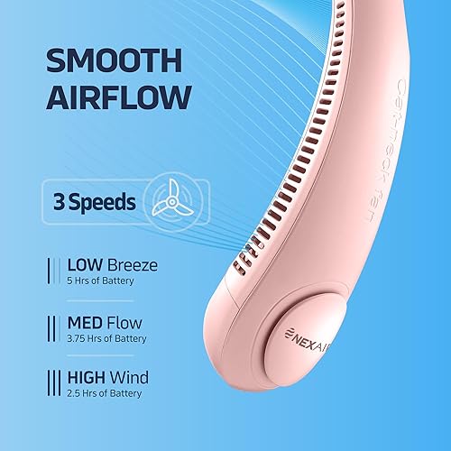 Miniatura 3 de Ventilador de cuello portátil, 3 velocidades, recargable, sin aspas, color rosa, cómodo, ligero, ventilador de cuello personal para mujeres y