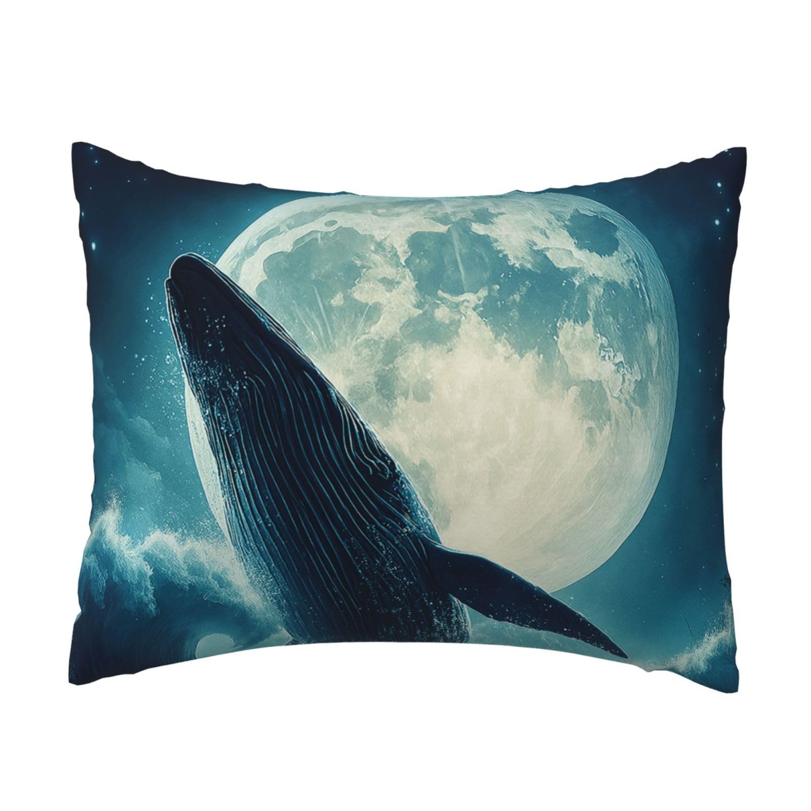 Moonlit Whale and Waves Pillowcase Soft Plush with Zipper Decorative Pillowcovers 16x20 in