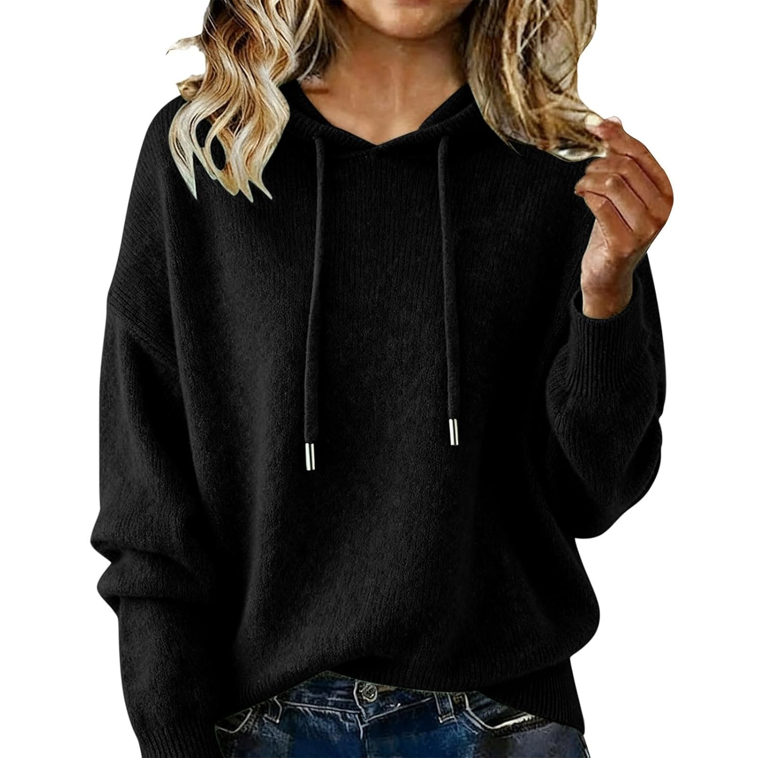 Cashmere Sweaters for Women Fall Long Sleeve Knits Hoodie 2025 Lightweight Drawstring Wool Sweater Pullover Tops