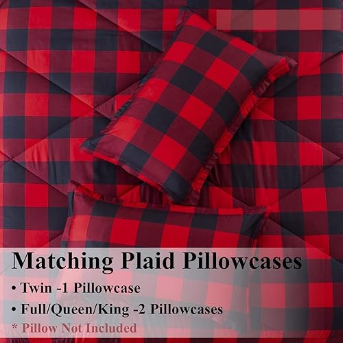 Miniatura 4 de Andency - Edredón de cuadros rojos tamaño individual (66 x 90 pulgadas), 2 piezas (1 edredón a cuadros y 1 funda de almohada), juego de cama con