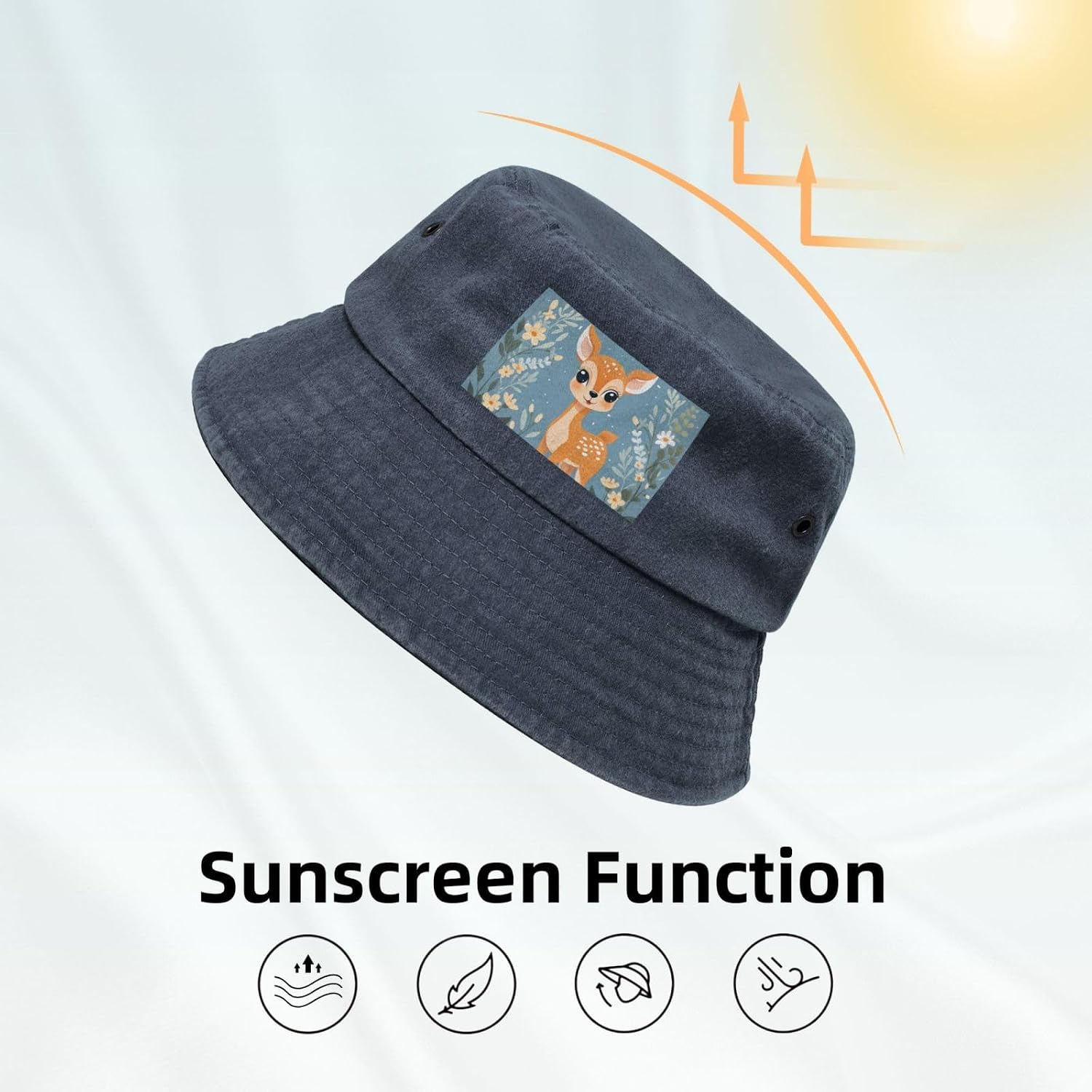 Fawn Print Printed Cowboy Fisherman hat, Suitable for Outdoor Fishing Beach Party Fisherman hat Hip-hop hat, Navy Blue