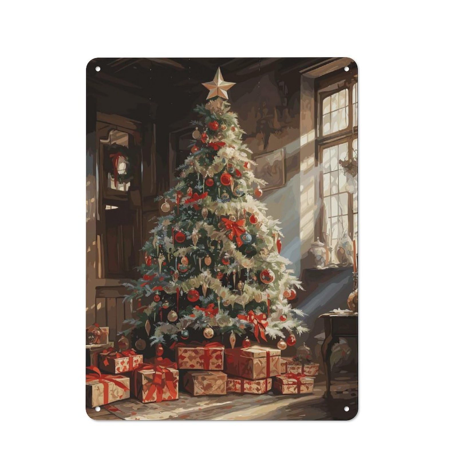Junmoney Christmas Tree Metal Wall Sign 40X30cm Featuring For Home Bar Wall, For Themed Interiors In Home Bars And Entertaining Spaces