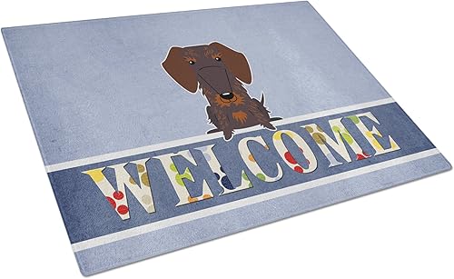 Caroline's Treasures BB5710LCB Tabla de cortar de vidrio de bienvenida de chocolate con pelo de alambre grande decorativa de vidrio templado para