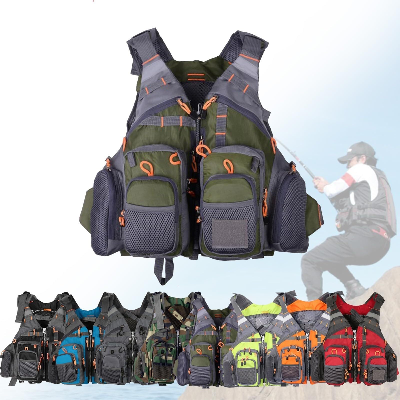 Unisex High Buoyancy Portable Fly Fishing Vest Breathable Mesh Multi Pocket with Removable Liner for Sea Fishing Kayaking Boating Water Sports(Green a)