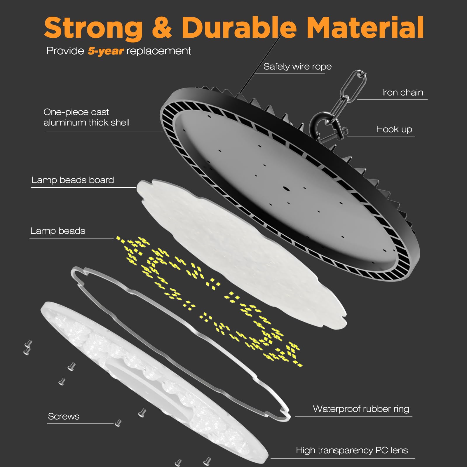 320W 4 Pack UFO High Bay Light LED Shop Lights 45000LM Garage Lights 6500K LED Barn Light Industrial — view 4