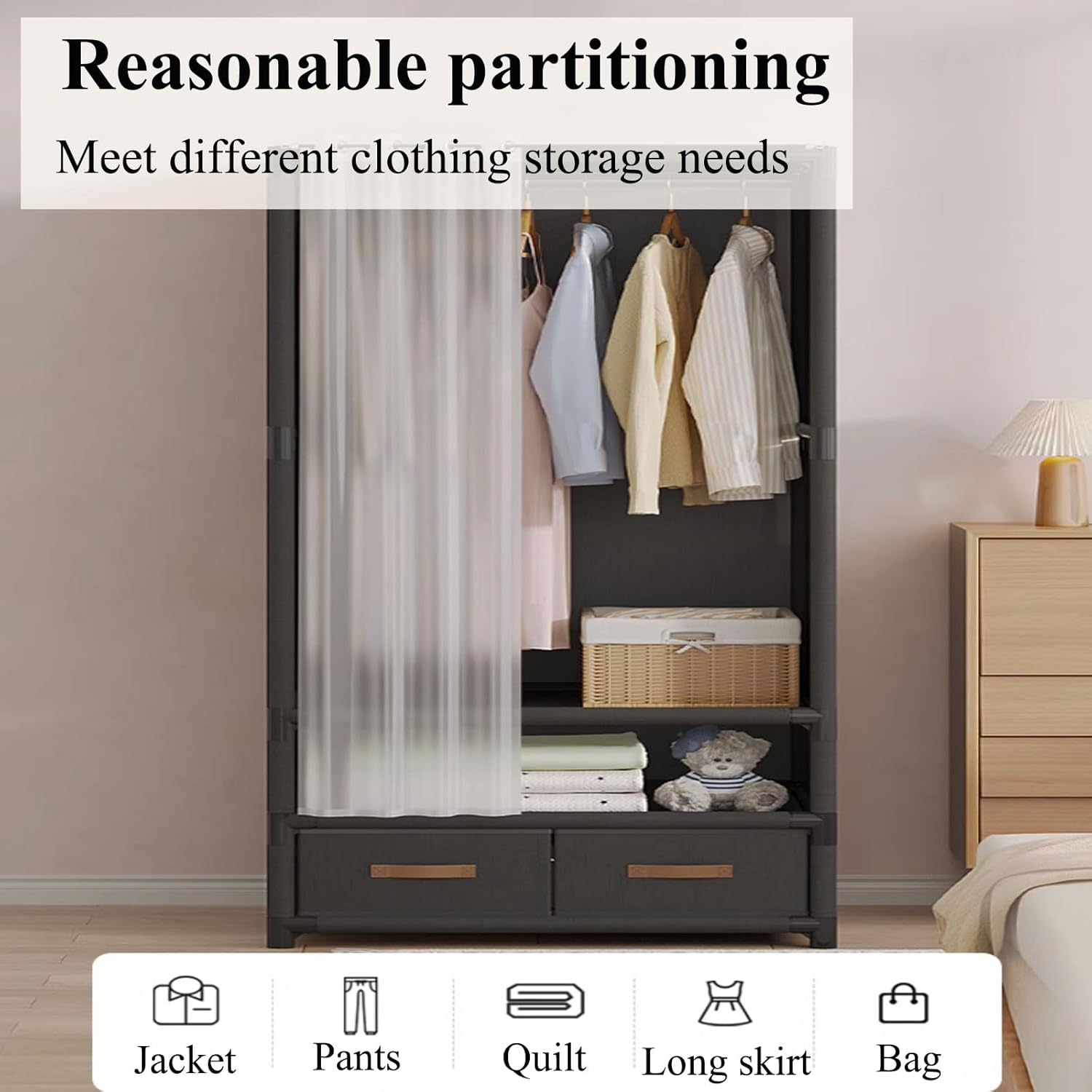 Mesh Yarn Fabric Portable Closet Wardrobe for Hanging Clothes - Easy to Assemble Storage Closet for Home - Wardrobe Portable JUST for You