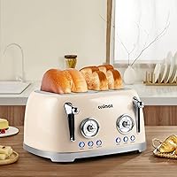 Vista 2 de CUSIMAX Toaster 4 Slice, Retro Toaster with Wide Slots for Bagels, Stainless Steel toaster with 6 Toast Settings, Bagel, Cancel, Defrost & Reheat