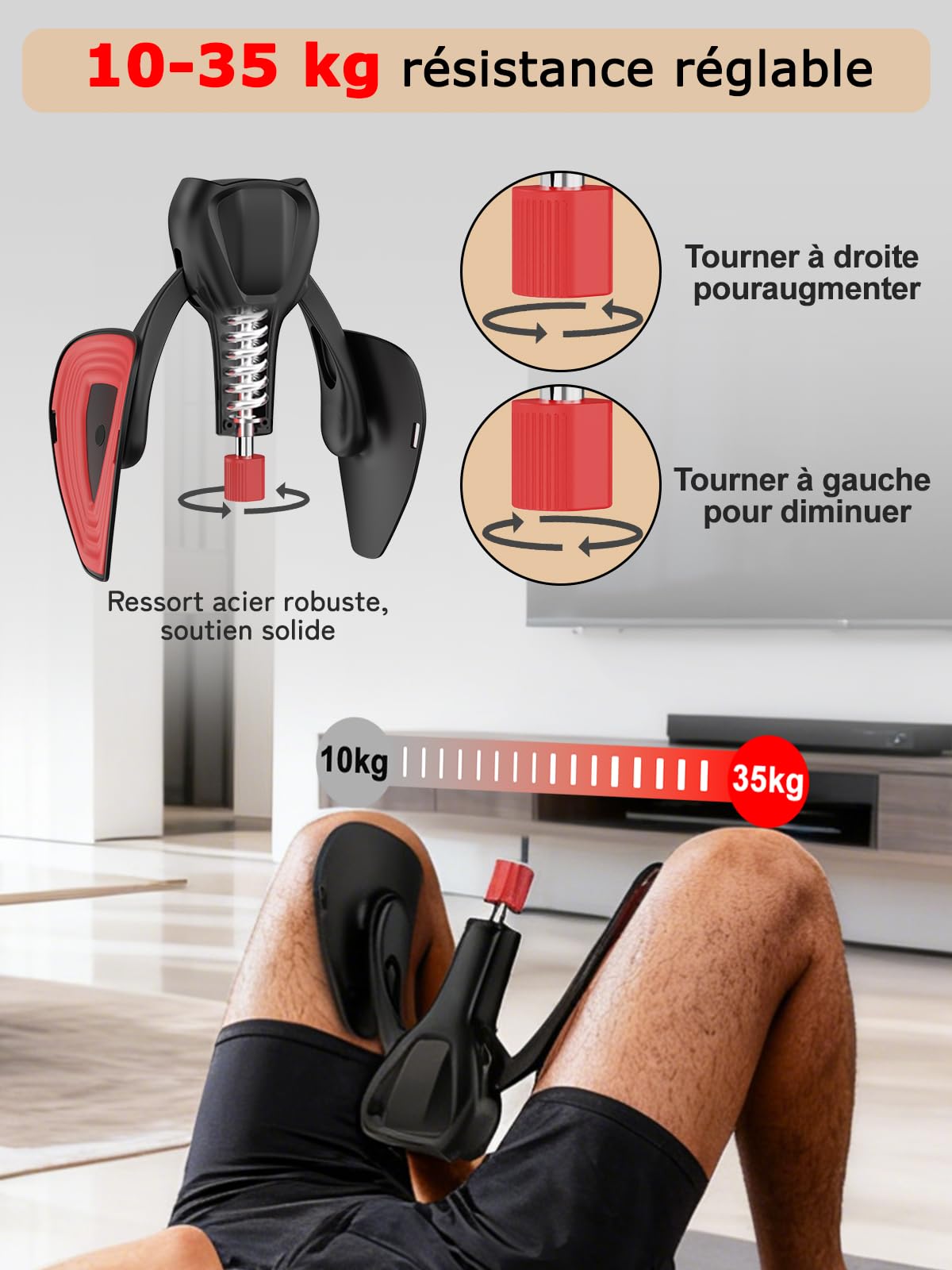 Appareil d’Exercice du Plancher Pelvien et du Périné, Kegel Réglable 35 kg pour Cuisses et Hanches, Équipement de Renforcement à Domicile pour Femmes et Hommes, Post-Partum, avec Bande