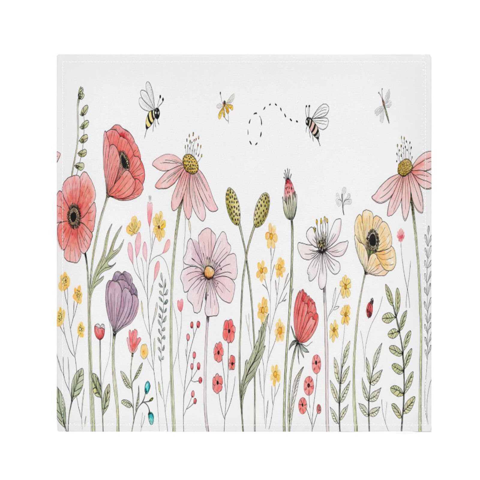 Ttgoth Wildflowers Cloth Napkin Set of 4 Washable & Reusable Dinner Napkins for Dining Table, Banquets, Wedding, Party, 50x50 cm