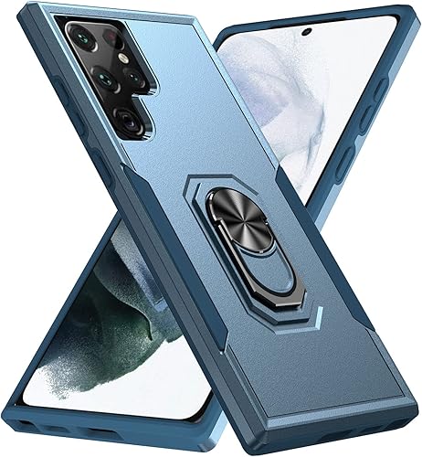 Miniatura 1 de Vzbolmaf Funda para Galaxy S22 Ultra, PC TPU Funda a prueba de golpes con soporte de anillo para Samsung Galaxy S22 Ultra (azul)