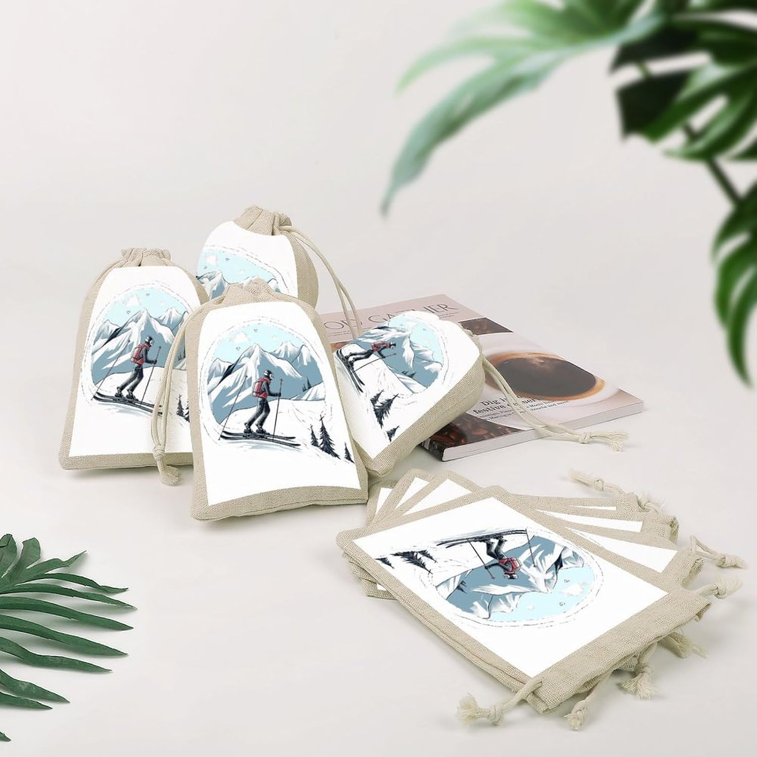 GFLFMXZW Skiing 8 Pcs Reusable Cotton Muslin Bag with Drawstring image 4