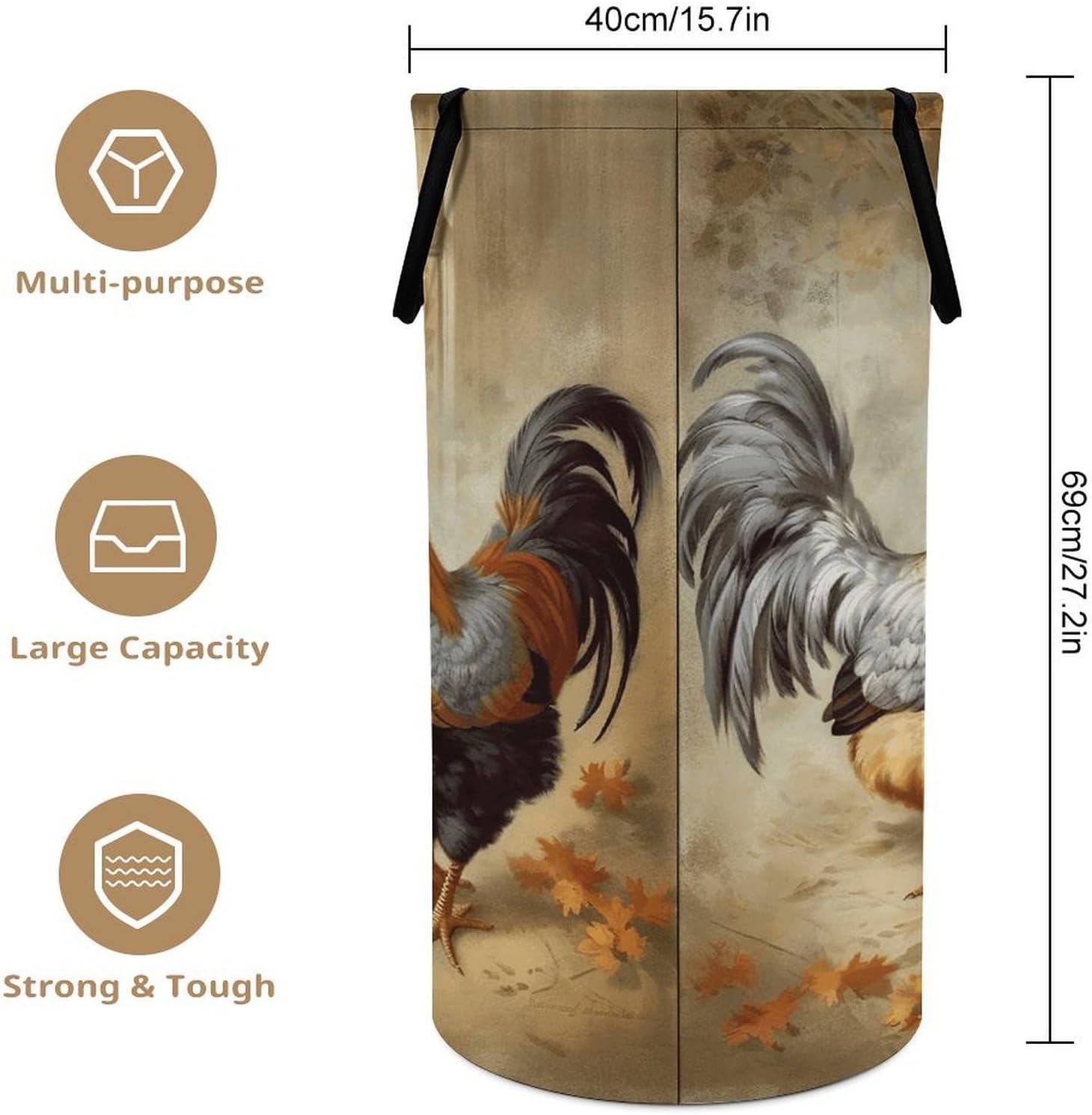 Chicken And Rooster Print Laundry Hamper Large Collapsible Laundry Basket with Handles Waterproof Clothes Hamper Portable Dirty Clothes Basket for Bedroom Laundry Room Closet Bathroom