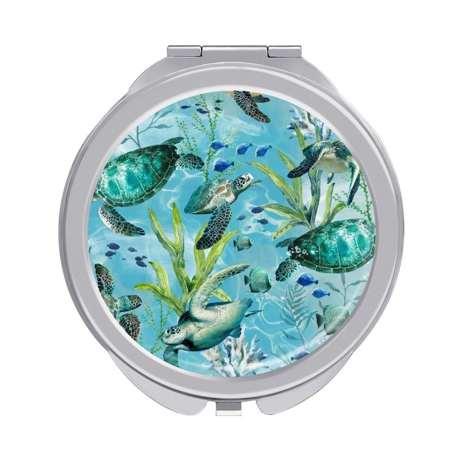 VstaDank Sea Turtle-Blue Travel Makeup Mirror 2 X /1 X Magnifying Mini Vintage Pocket Mirror for Purse Small Portable Folding Small Round Mirrors Portable Vanity Mirrors for Women