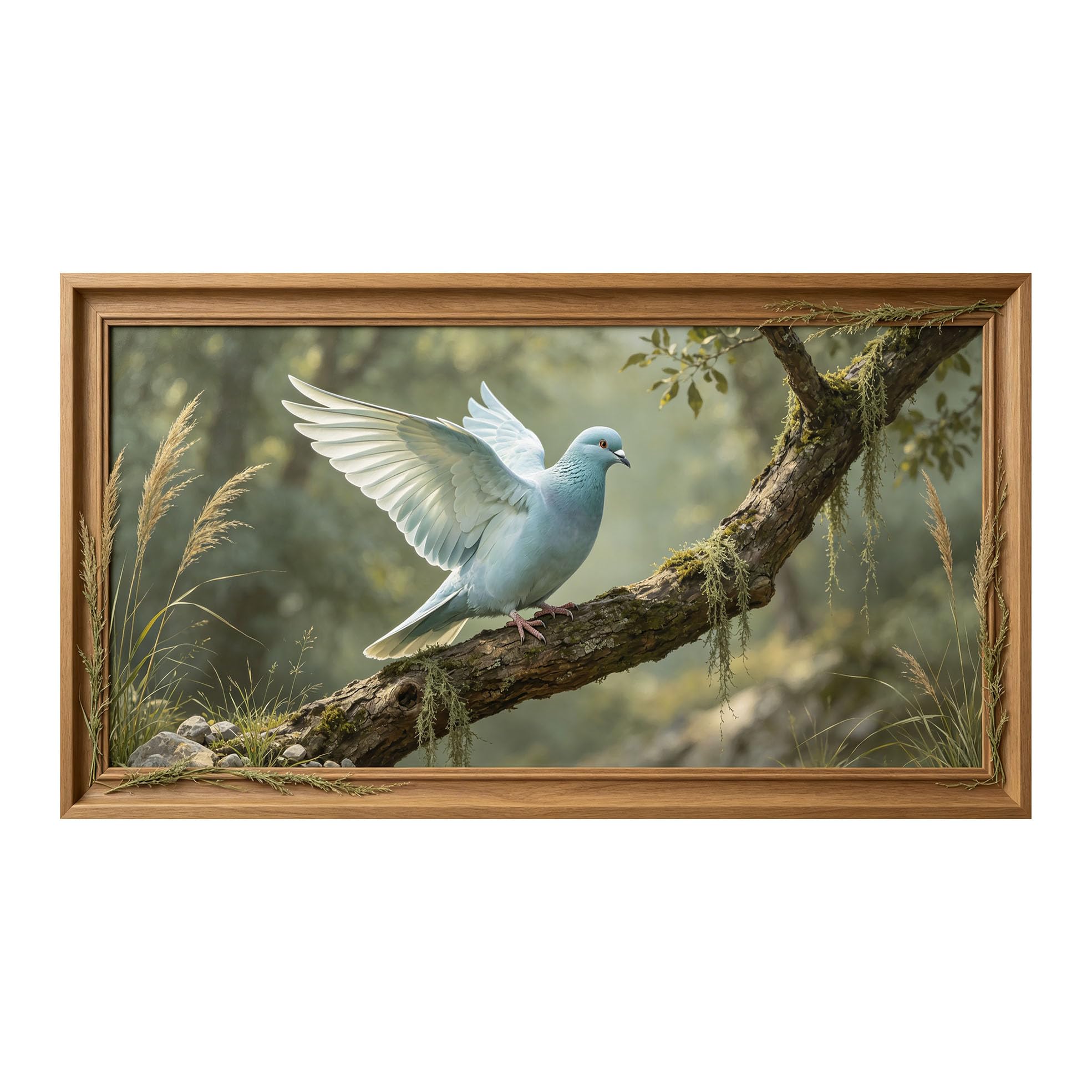 Murasolite 3D 3D Framed Wall Art 50cm×90cm Blue Dove Forest Branch Realistic Nature Oil Painting SelfAdhesive Fabric Mural Wall Decor, Peel and Stick No Damage to Wall for Bedroom Living Room