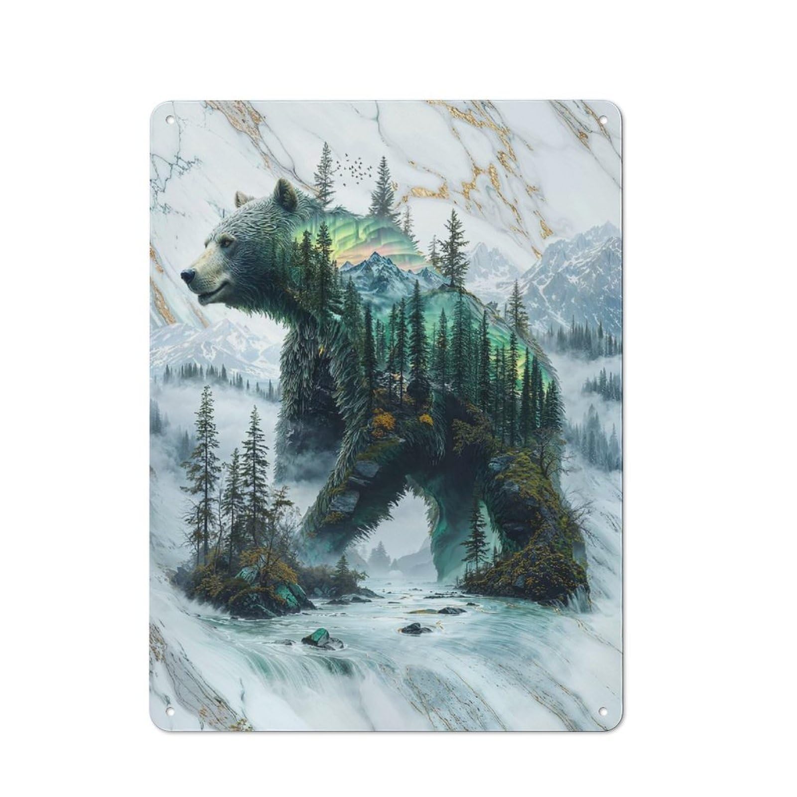 Junmoney Misty Mountain Bear Bistro Style Cafe Metal Sign 40X30cm Featuring Restaurant Wall Art For Takeaway, Bar, Kitchen Or Counter Area