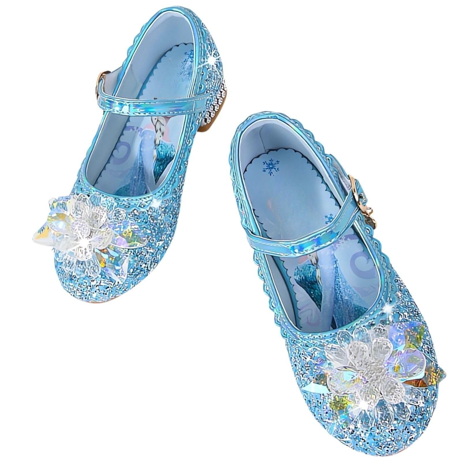 Zapatillas de Princesa para Niñas Elsa Tacones Altos Zapatos Baile Niños Zapatos Disfraz Princesa Adecuados Vestir Fiesta Cosplay Boda (C1-Blue,27)