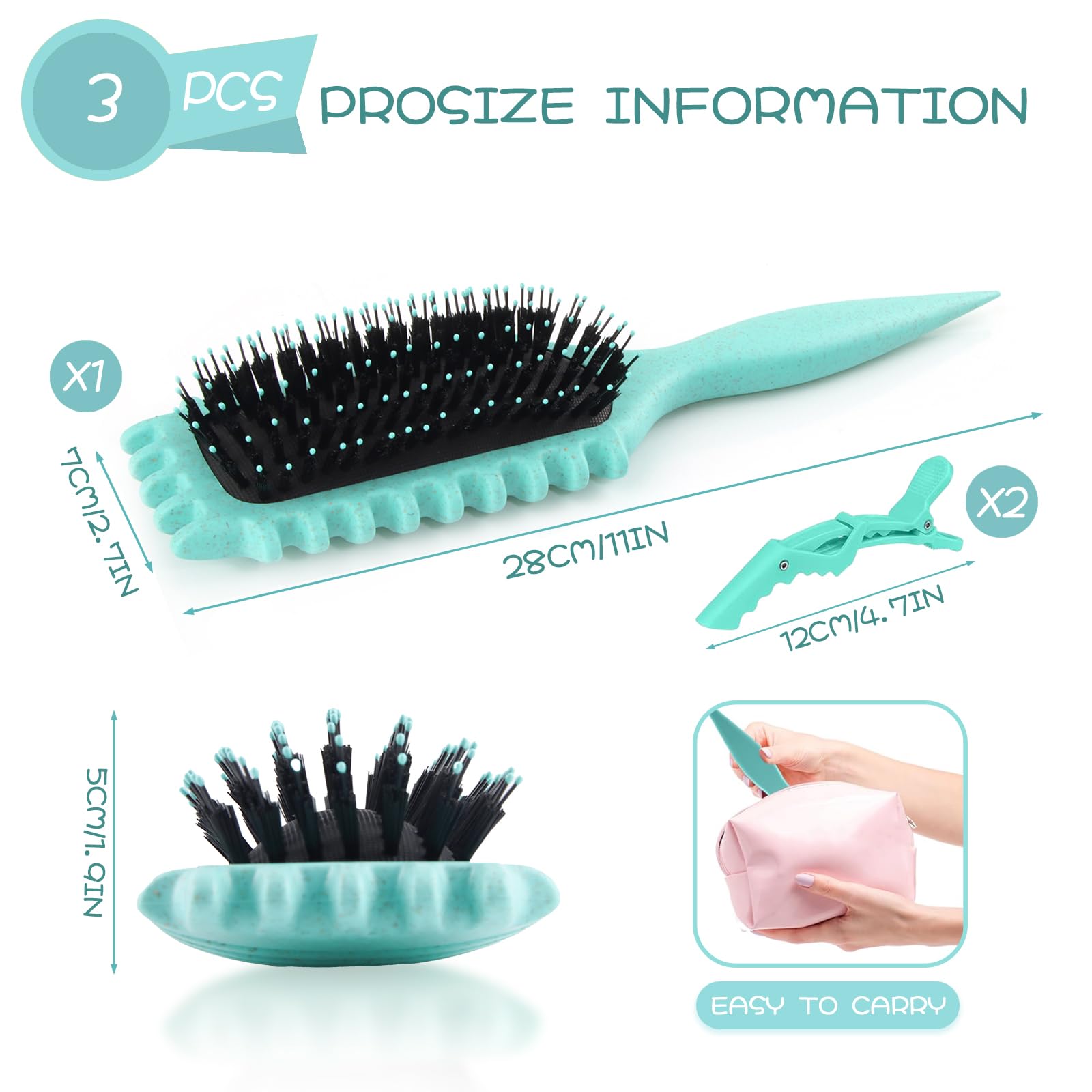 Hillylolly Spazzola per Ricci Bounces, Curly Define Styling Brush Originale, Defining Brush per Capelli Ricci, per Donne e Uomini Districare Modellare (Verde)