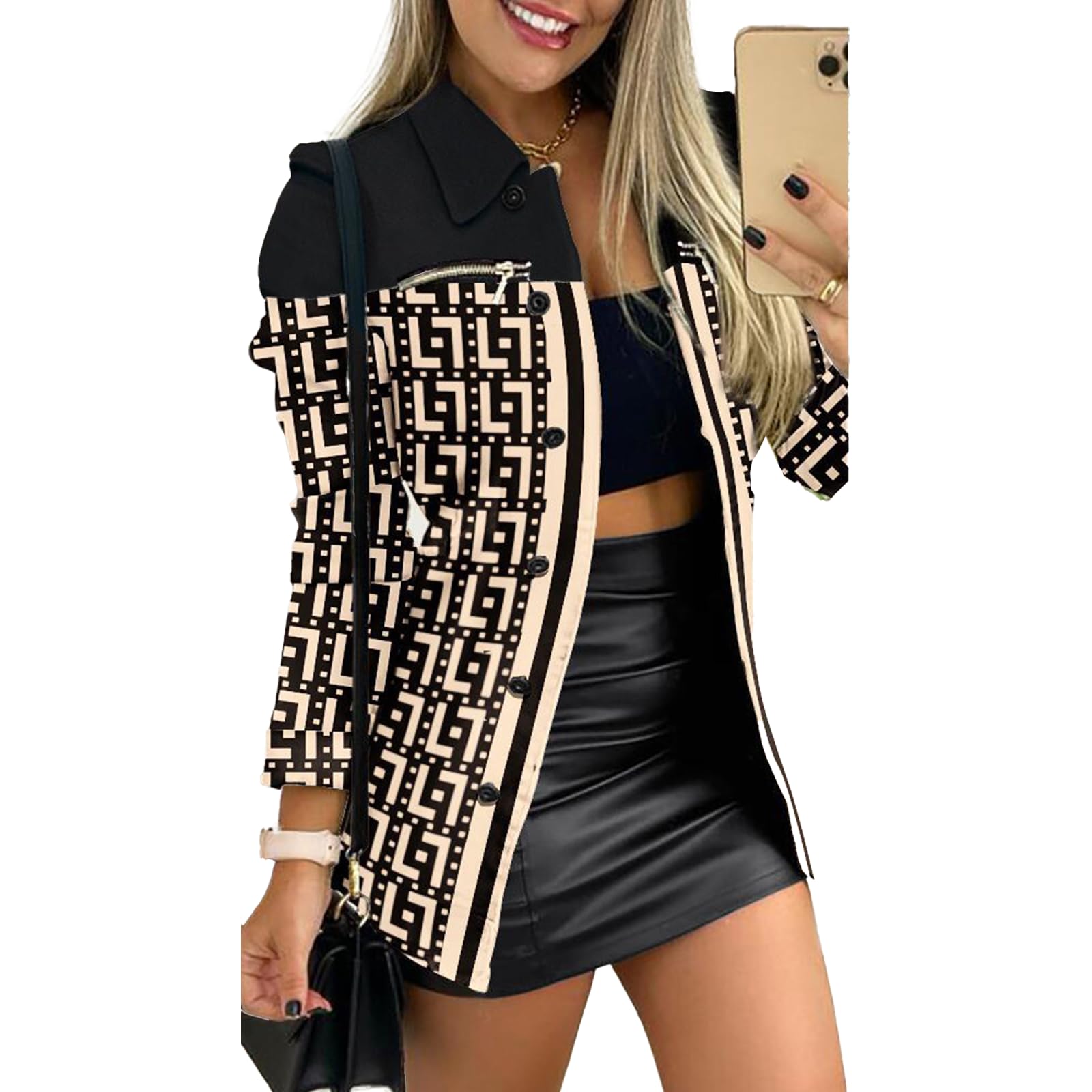 Autumn and Winter New Long-Sleeved Suit Jacket Single-Breasted Patchwork Printed Lapel Blazer