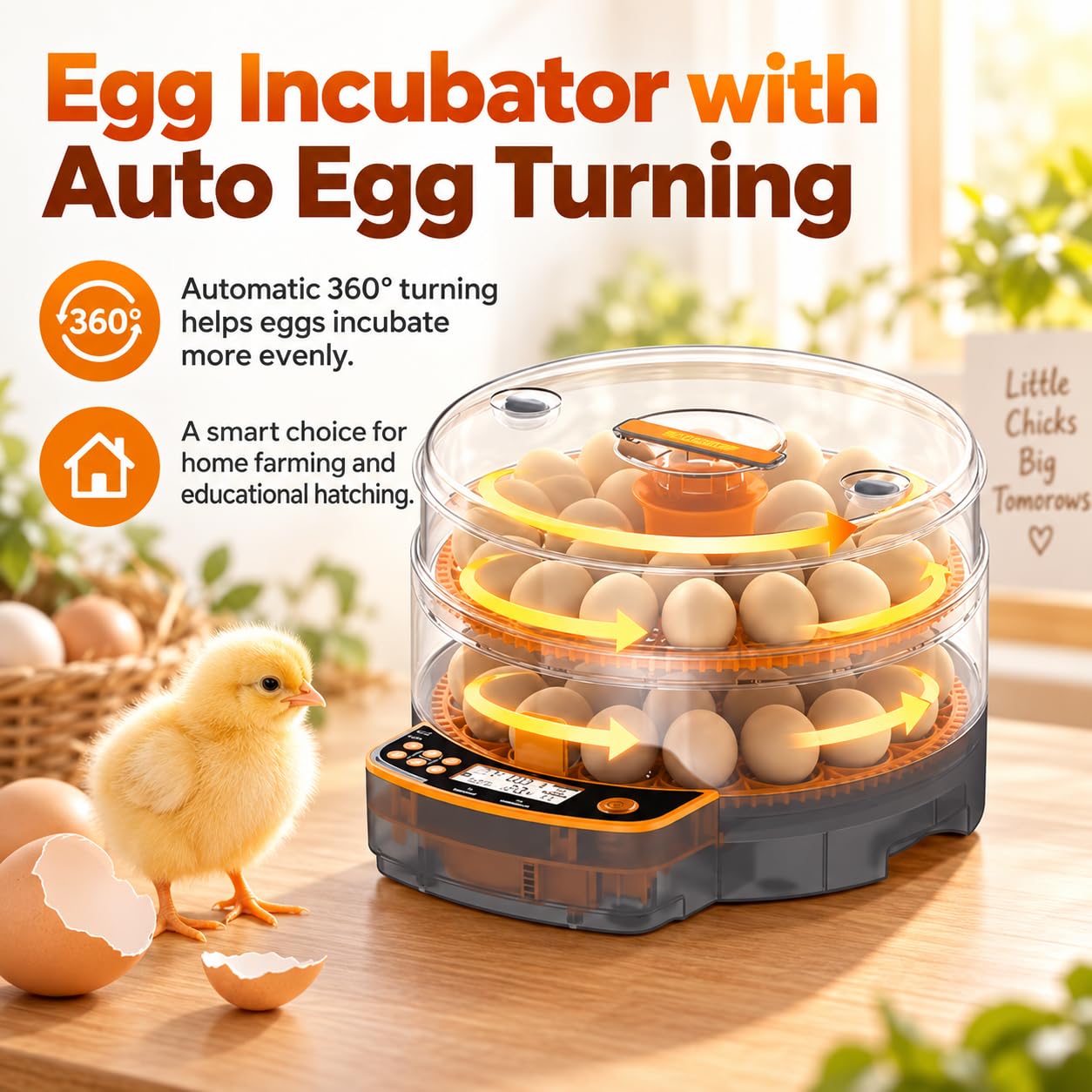 Incubateur d'œufs, 24/48 œufs, rotation automatique à 360°