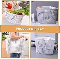 Vista 3 de Cesta de ducha portátil de 2 piezas, organizador de almacenamiento de baño de mano con diseño hueco, contenedor versátil para artículos diversos