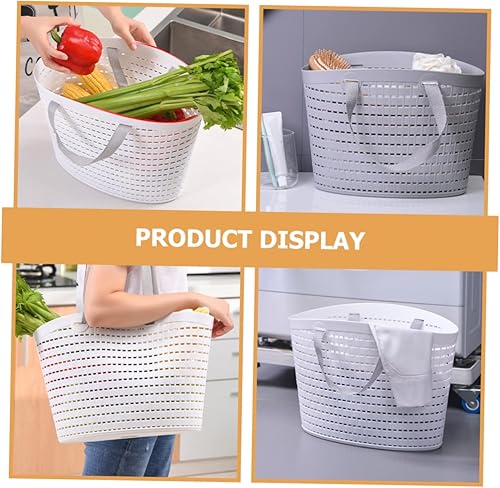 Miniatura 3 de Cesta de ducha portátil de 2 piezas, organizador de almacenamiento de baño de mano con diseño hueco versátil contenedor para lavandería dormitorio