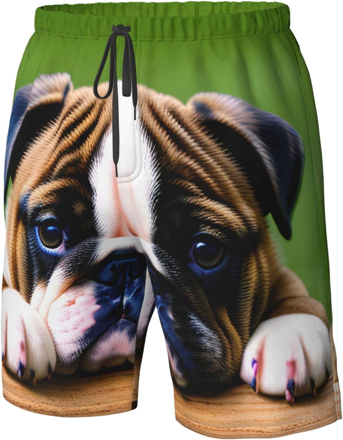 Mens Cute Bulldog Puppy Print Beach Shorts,Casual Summer Shorts for Men,Quick Dry Polyester