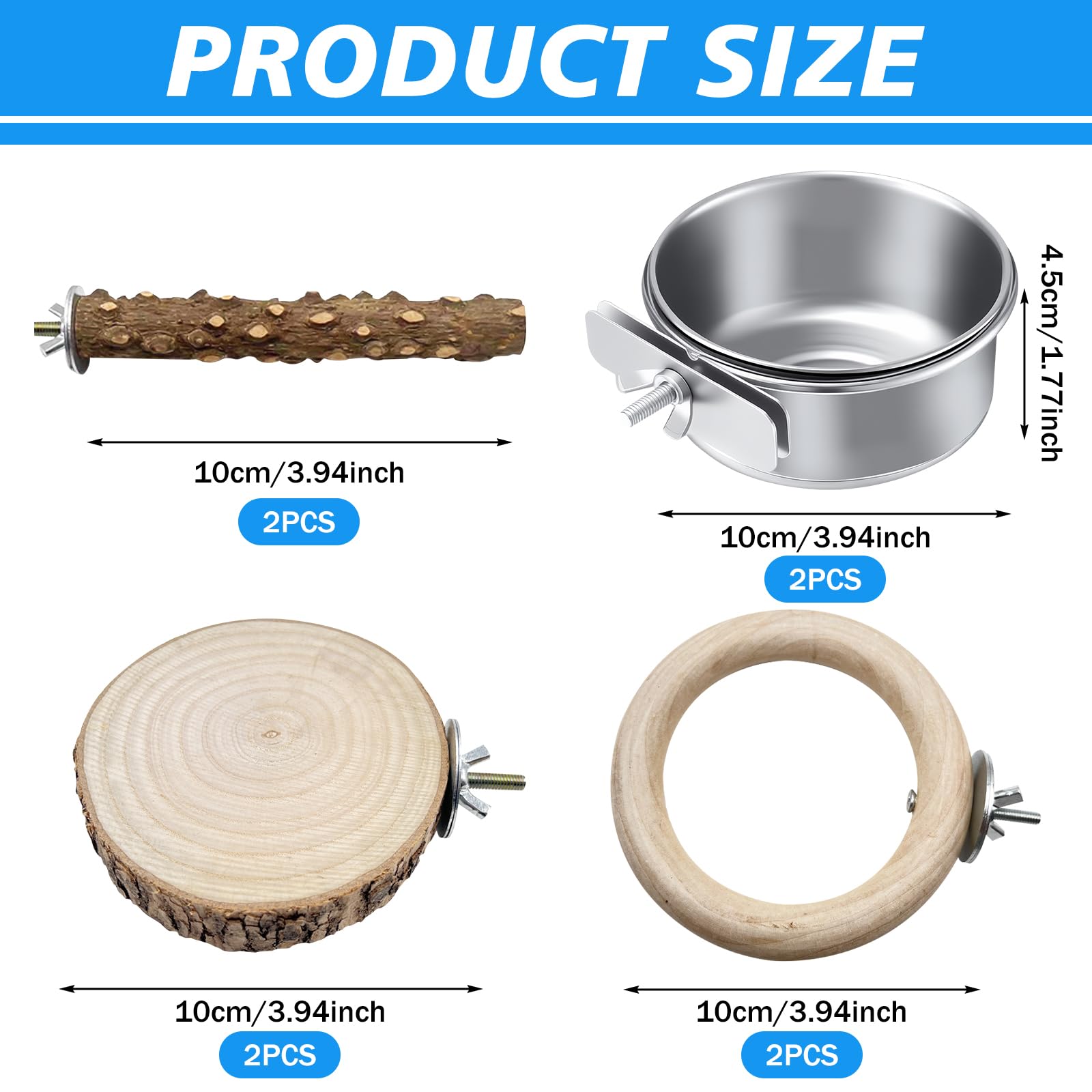 Set di 8 posatoi naturali per uccelli, in acciaio inox, per uccelli, per appendere il pappagallino, per uccelli, accessori per parrocchetti, canarini, agapornidi