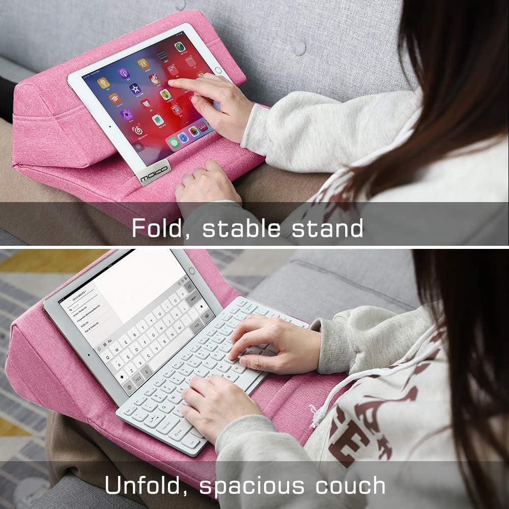MoKo Tablet Pillow Stand, Soft Bed Pillow Holder Xmas Gift for up to 11" Pad, Compatible with iPad 10th,iPad Pro 11 2022, New iPad Air 4/3, iPad Pro 11/10.5/9.7, Mini 5 4, Galaxy Tab S6/ S7 11", Pink