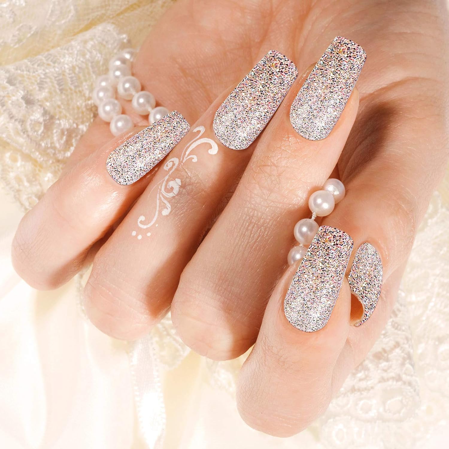 360 Pieces Long Coffin Press on Nails Matte Ballerina False Nails Full Cover False Nails Artificial Nails Tips with Crystal Nail File for Nail Art Salon and Home DIY (Glitter Solid Color Pattern)