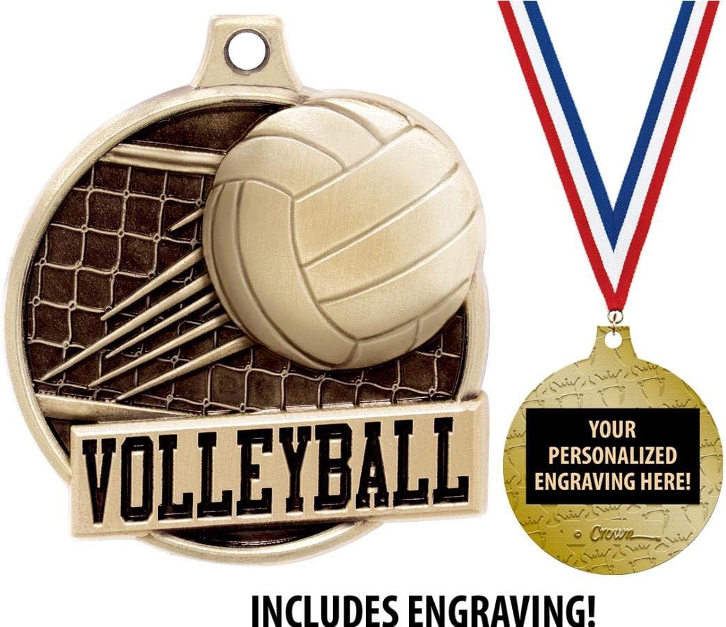Volleyball Medals - 1 1/2" Gold Volleyball Medals, Great Kids Volleyball Awards with Custom Engraving Prime