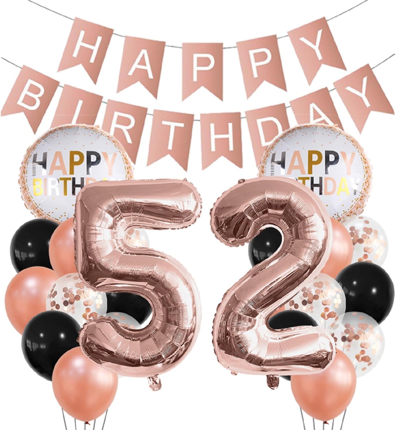 Rose Gold 52th Party Balloon Decorations Gold for Girls Boys XXL Happy 52 Birthday Banner Number 52 Foil Balloons Latex Confetti Balloon for Her Him Daughter Son 52 Years Old Birthday Supplies