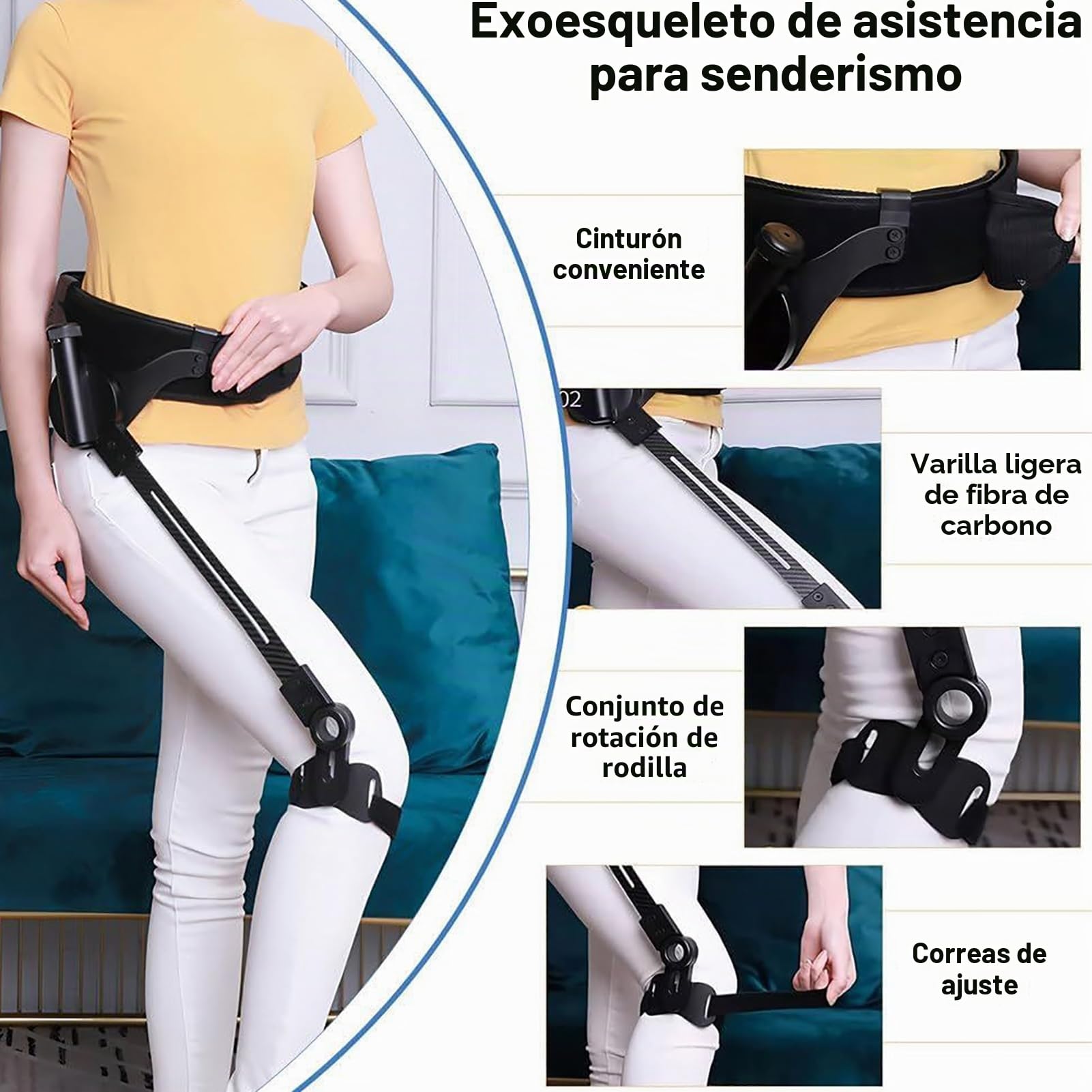 Ayudas para caminar, equipo de refuerzo de exoesqueleto, 3 niveles de intensidad ajustables, exoesqueleto biónico portátil, para pierna izquierda/derecha/ambas piernas. Pierna izquierda L (pierna