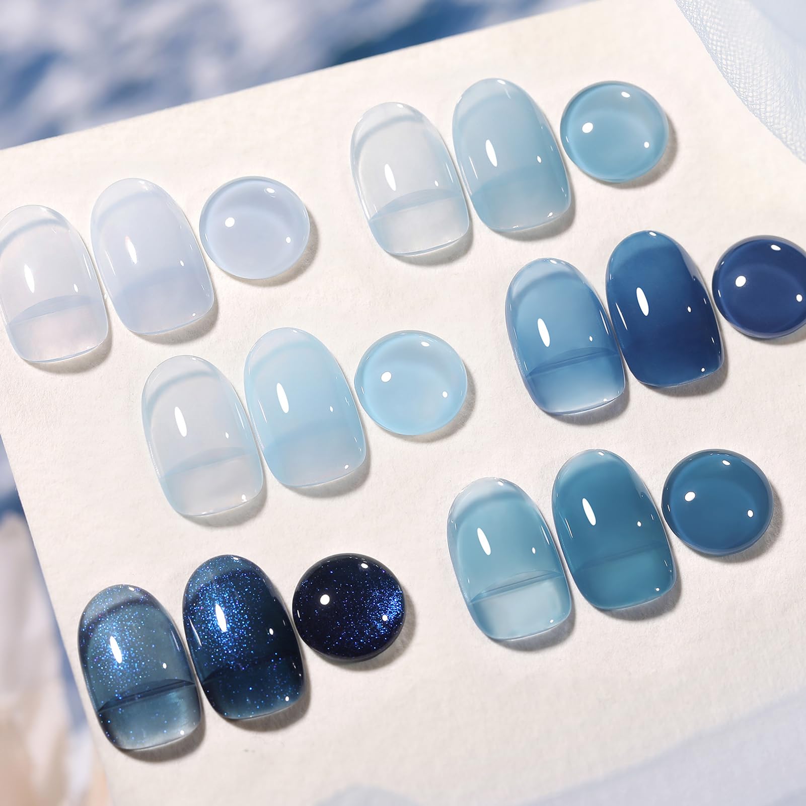 Born Pretty Jelly Blue Gel Nail Polish Set 6 Colors Translucent Light Baby Royal Blue Reflective Glitter Nail Gel Kit Soak Off Nail Art Manicure Design Home Salon Holiday Gift