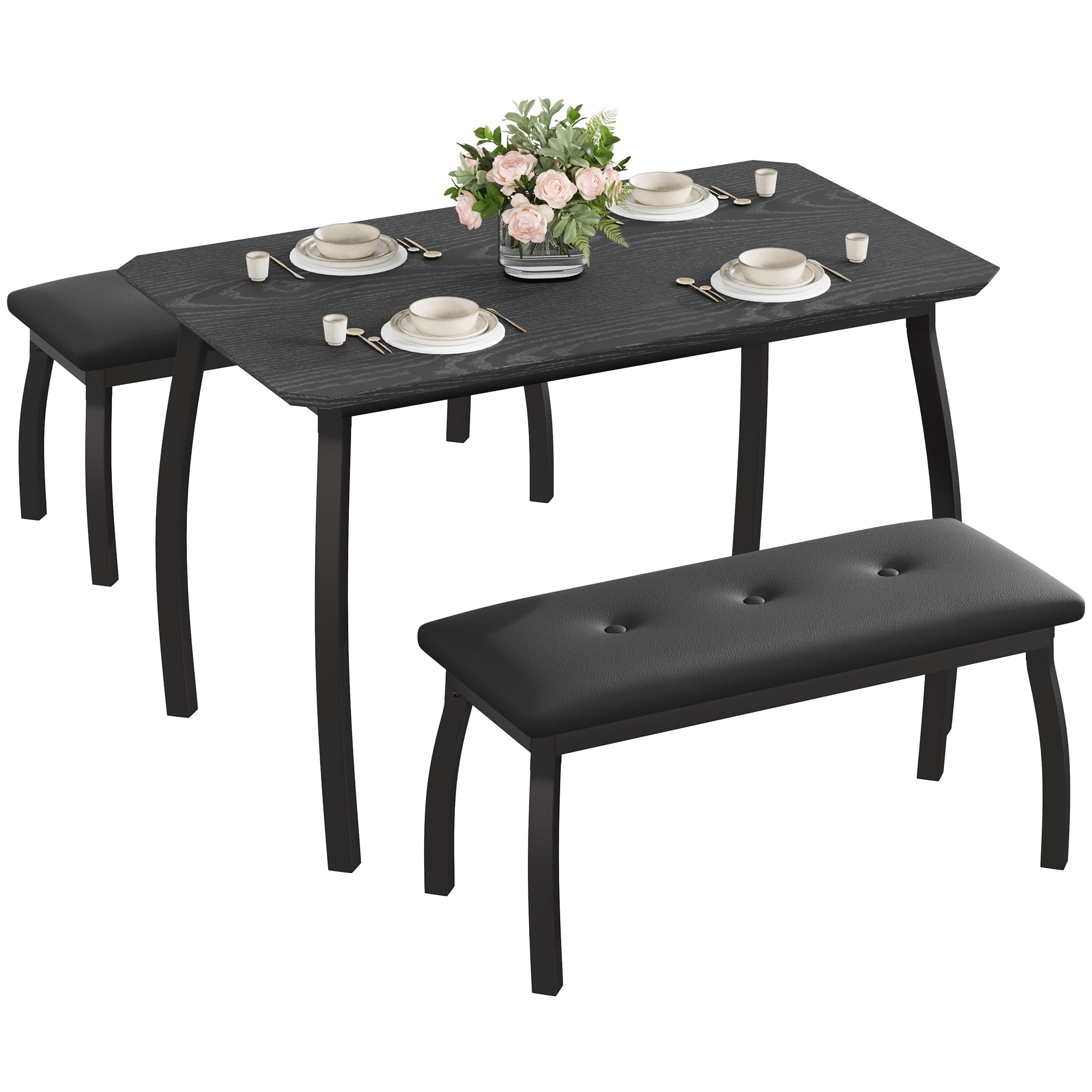 Mesa de cocina que ahorra espacio con bancos deslizantes ocultos