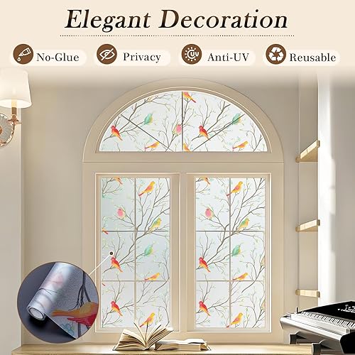 Miniatura 3 de Coavas - Película decorativa de vidrio esmerilado para privacidad, con adhesivo estático, ideal para puertas, baños, con control de calor y