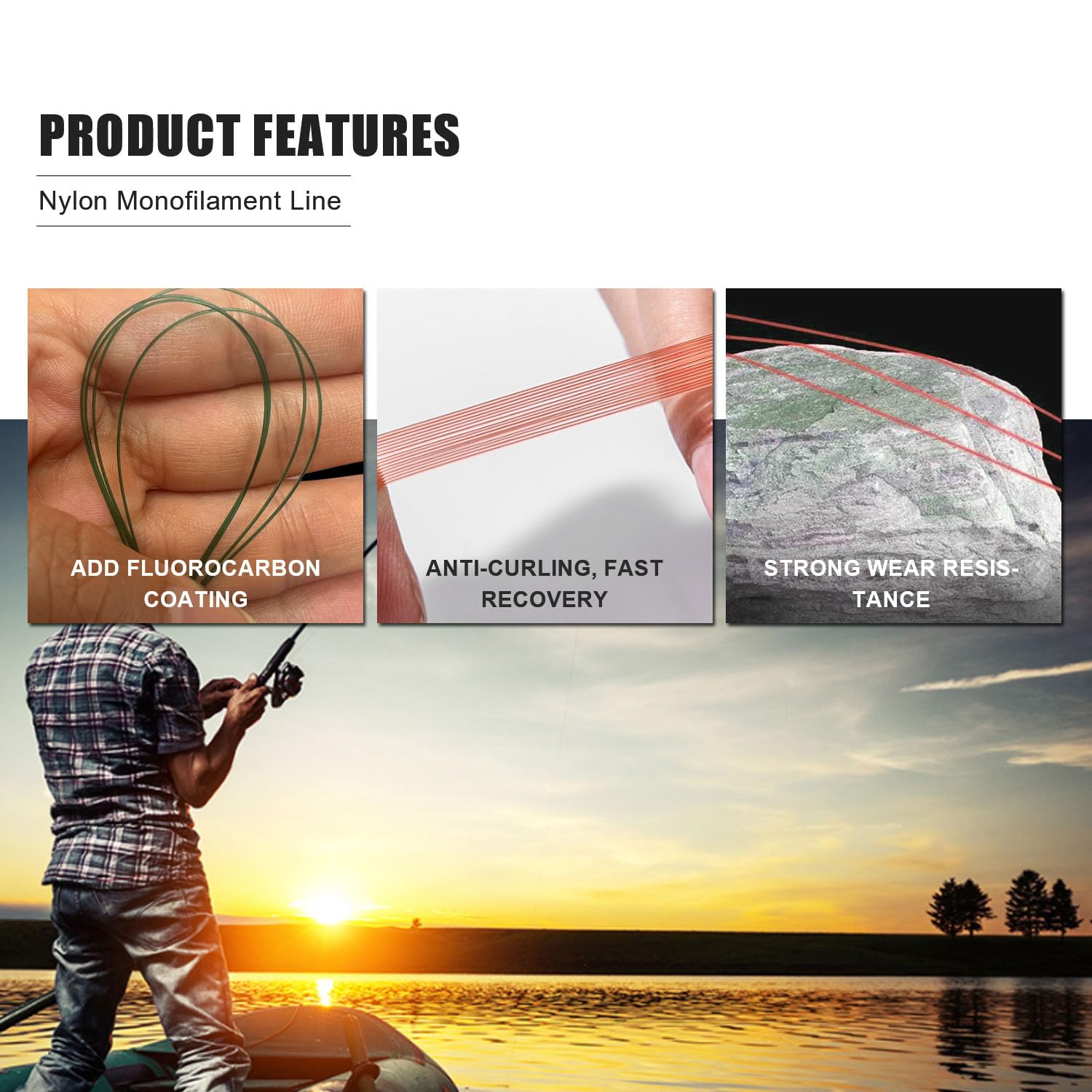 Dingbear Ligne de Pêche en Nylon 200/500/1000M, Monofilament, Fil à Forte Tension, 4 Couleurs, 5-35lb - 4