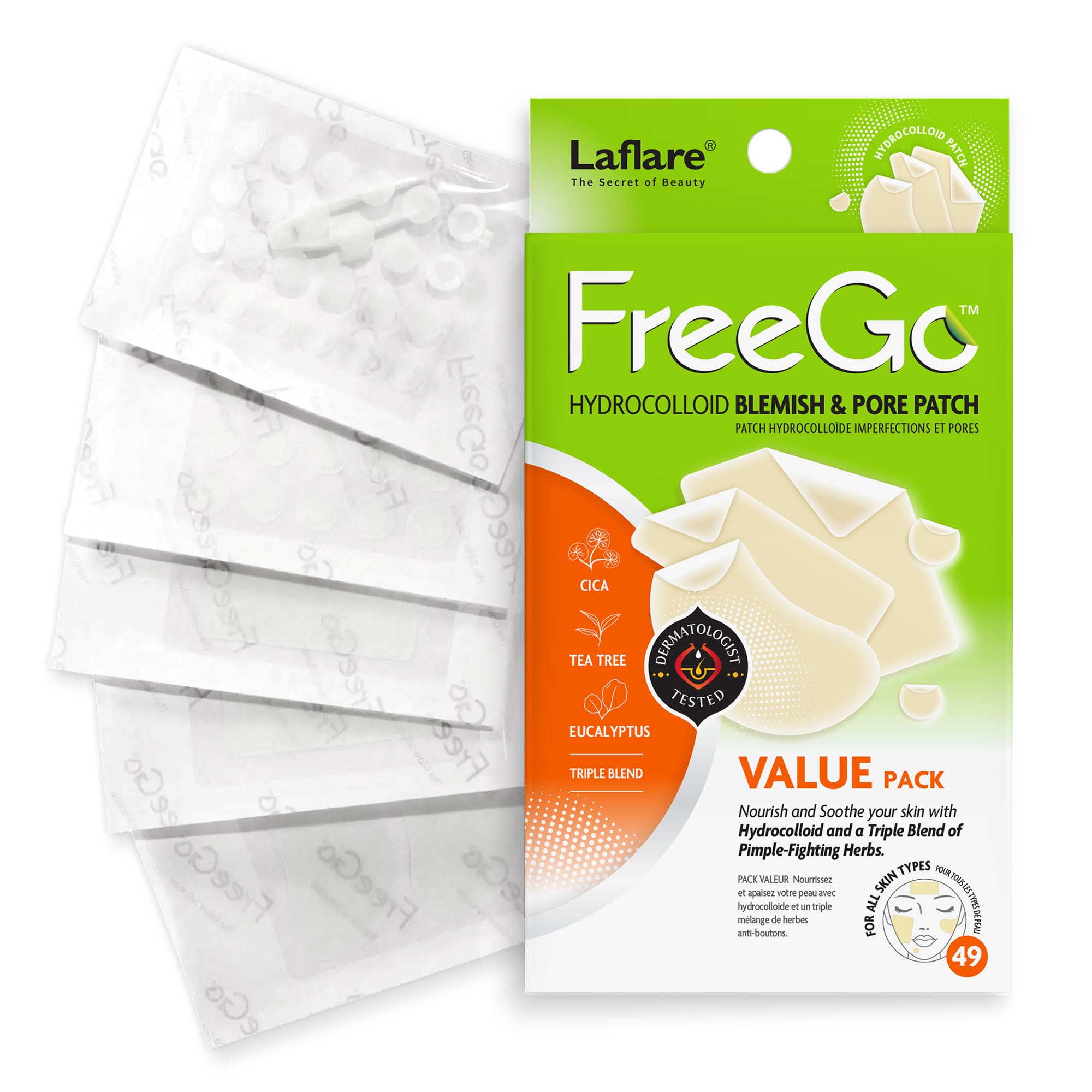 FreeGo Hydrocolloid Acne Patches for Face, Large Pimple Patches for Breakouts, Zit, Blemish Spot, Facial Stickers, Korean Pimple Patches (VALUE PACK 5 SIZES, 49, Count)